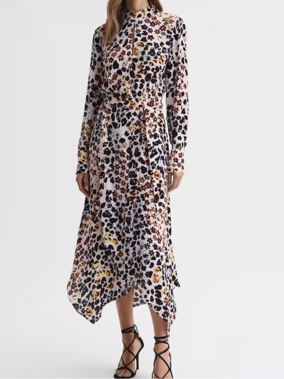NEW REISS Lira Animal Print Belted Midi Dress
